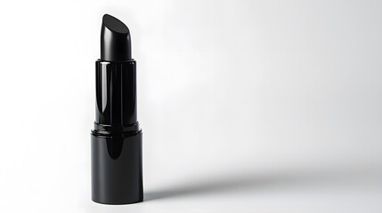 Obraz premium Matte Lipstick Tube: A matte black lipstick tube standing upright on a white background, with minimal reflections and clean lines. 