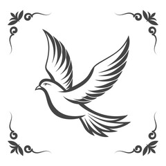 A Dove in flight, featuring clean lines and graceful motion vector illustration.