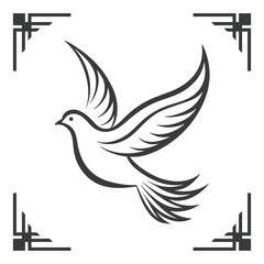A Dove in flight, featuring clean lines and graceful motion vector illustration.