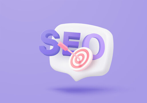 3D seo optimization icon for marketing social media. Interface for research planning web analytics strategy. 3d seo strategy buttons icon vector render illustration