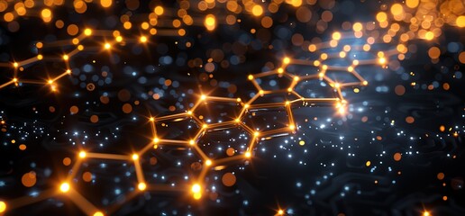 Abstract background with glowing hexagonal network structure. Futuristic concept of connection, technology, innovation, and data.