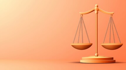 A scale with two balls on it sitting in front of a orange background, AI