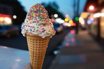 Ice Cream Cone with Sprinkles at Night