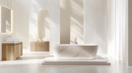 Fototapeta premium Modern minimalist bathroom featuring a freestanding bathtub , luxury bathroom