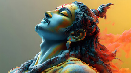 A stylized depiction of a deity with intricate details and vibrant colors.