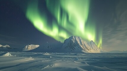 Fototapeta premium The aurora australis (southern lights) dancing in the sky over the icy landscape of Antarctica.