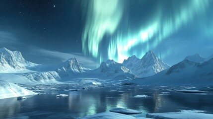 Fototapeta premium The aurora australis (southern lights) dancing in the sky over the icy landscape of Antarctica.