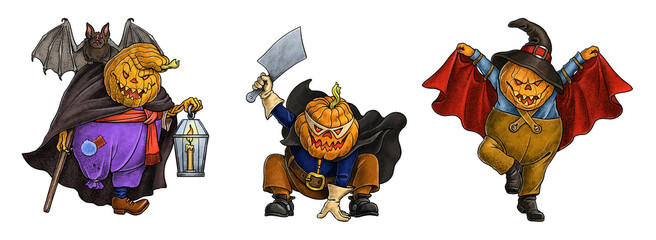 Funny Halloween characters - scary dancing pumpkins.