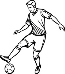 soccer player kicking ball line art vector illustration