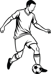 soccer player kicking ball line art vector illustration