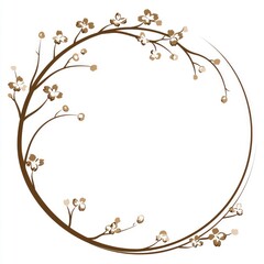 Floral Circle Frame with Delicate Branches and Blossoms