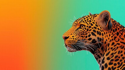 Majestic leopard, surreal color gradients, dynamic abstract background, 3D illustration