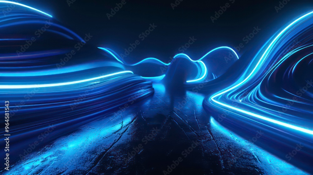 Sticker abstract background with glowing neon lines and dark surface.