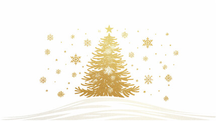 Golden christmas tree , cute line drawing clipart isolated on transparant  background.
