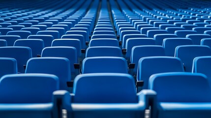 Rows of Empty Blue Seats in a Stadium