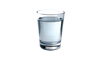 Crystal-clear glass of water, isolated on pure white background, reflecting the light