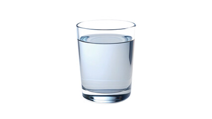 Crystal-clear glass of water, isolated on pure white background, reflecting the light