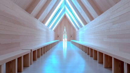 Obraz premium Symmetry in Minimalist Religious Buildings, Discuss the use of symmetry in minimalist religious buildings, focusing on how it fosters a sense of peace, spirituality, and contemplation