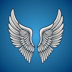 Fototapeta premium Angel wings isolated on blue background, illustration,