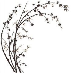 Obraz premium Elegant Bamboo Branch with Delicate Flowers Silhouette