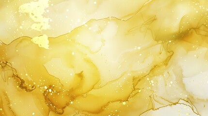 A magnificent texture of a golden watercolor forms a captivating background. The golden hue shimmers and glows, creating a luxurious and warm feel. The texture is rich and unique, with the watercolor 