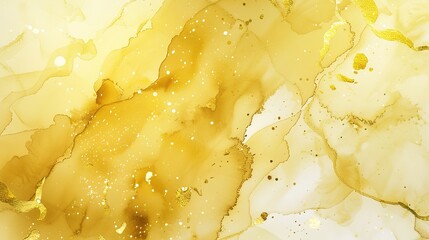 A magnificent texture of a golden watercolor forms a captivating background. The golden hue shimmers and glows, creating a luxurious and warm feel. The texture is rich and unique, with the watercolor 