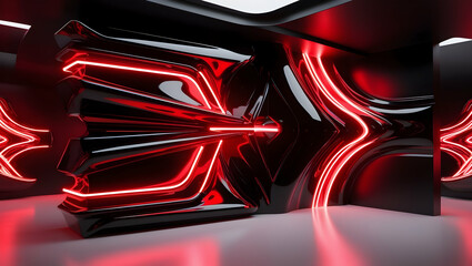 Futuristic abstract background with red neon lights. 3D rendering