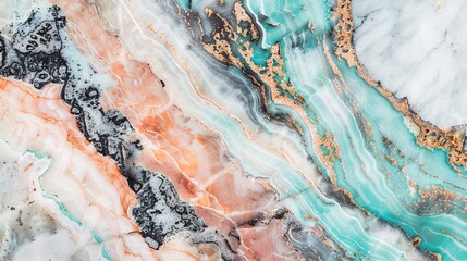 A captivating texture of marble forms a colorful background. The marble shows unique patterns and swirls, with a variety of colors blending together. This background has a rich and luxurious feel, wit