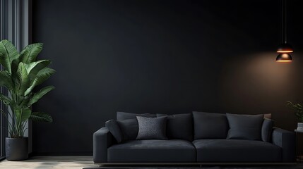 Dark and Minimalist Living Room Interior