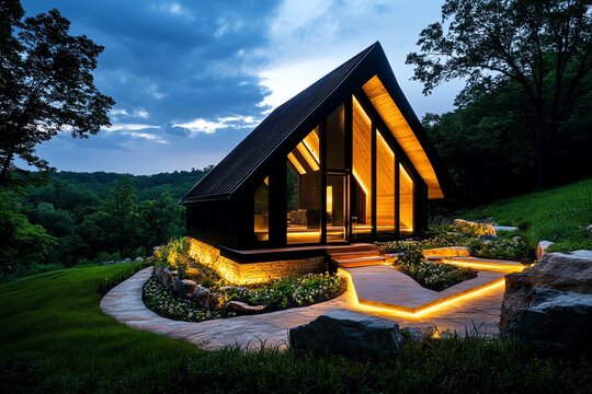 Chapel on a hill, bathed in the light of the setting sun offers a peaceful retreat for reflection, glowing warmly as evening approaches