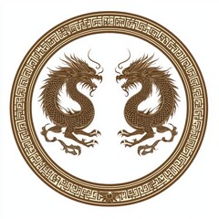 Obraz premium Chinese Dragon in a Circle with Clouds