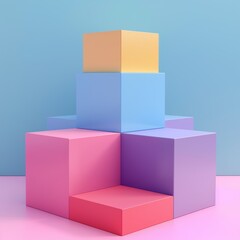 Obraz premium Vibrant 3D Minimalist Geometric Shapes in Pastel Colors on a Soft Gradient Background