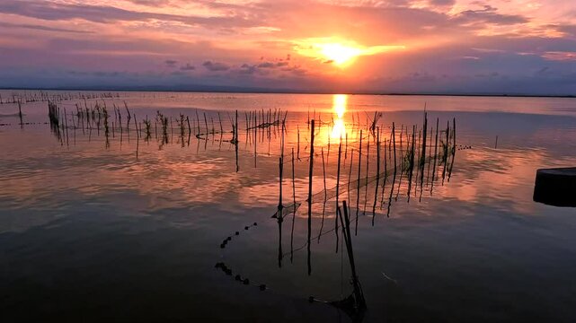 Hermoso atardecer infinito en albufera