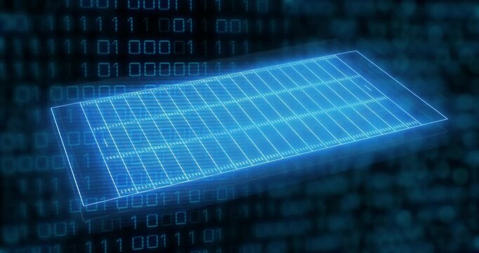 Animation of neon shapes moving over binary coding