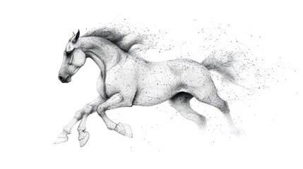 Running Horse from Lines: A dynamic image of a galloping horse, its powerful form outlined by flowing lines and clusters of dots representing its muscles.
