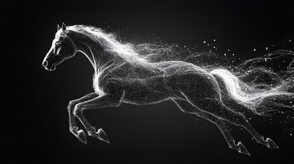 Running Horse from Lines: A dynamic image of a galloping horse, its powerful form outlined by flowing lines and clusters of dots representing its muscles.
