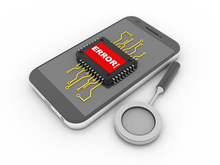 3d rendering error microchips with mobile phone