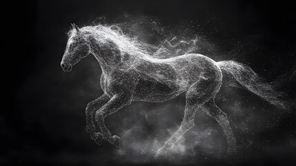 Running Horse from Lines: A dynamic image of a galloping horse, its powerful form outlined by flowing lines and clusters of dots representing its muscles.
