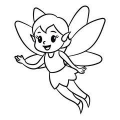 Cute Flying Fairy book coloring page lineart
