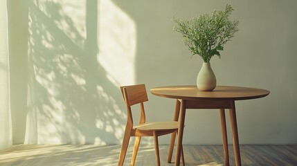 Minimalist Interior with Wooden Table and Chair