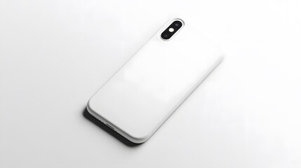 Fototapeta premium Simple Phone Case: A plain, white phone case with a minimalist design, lying flat on a white background, with crisp shadows for definition. 
