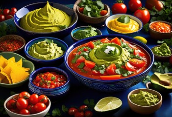 vibrant mexican cuisine featuring fresh ingredients bold flavors colorful presentation traditional dishes, appetizers, delicious, enticing, exotic, guacamole