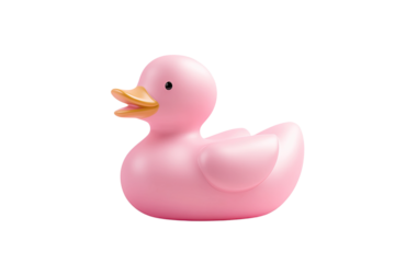 A charming pink rubber duck with a cheerful expression