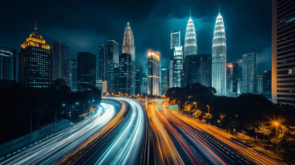 Obraz premium traffic at night in motion, long exposure