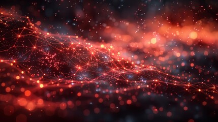 Futuristic Digital Landscape with Glowing Network Connections and Abstract Geometric Patterns