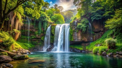 Fototapeta premium Scenic view of a majestic waterfall in a lush forest setting