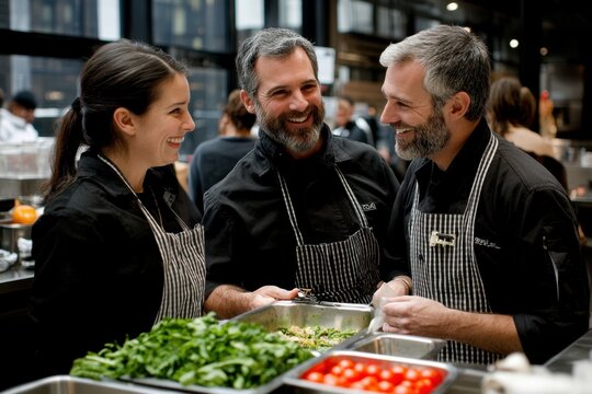 Chefs collaborating in a professional kitchen: culinary teamwork and creativity