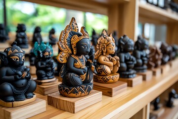Souvenirs, hand-carved figurines, cultural symbols showcase the artistry and storytelling of local craftsmen through wood, stone, or clay