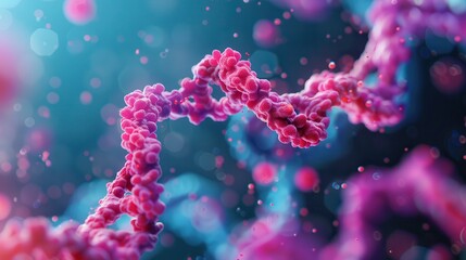 Human cell biology DNA strands molecular structure illustration, human genome. Medical research, genetics