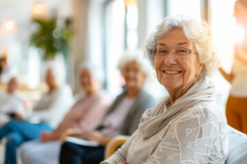 Senior elderly woman in an adult daycare, residential retirement house